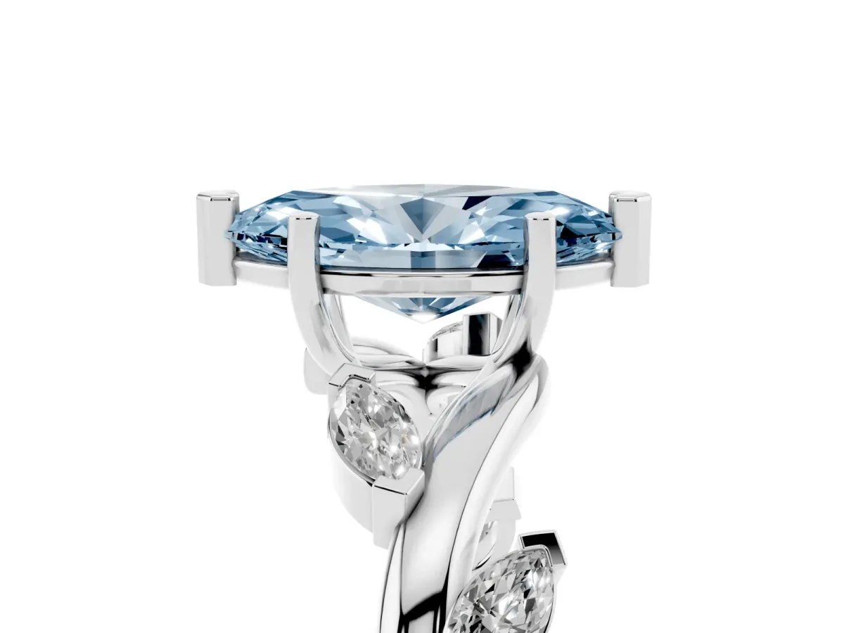 Fancy Blue Marquise Cut Solitaire Twisted Band Marquise Accent Prong Setting Ring Platinum