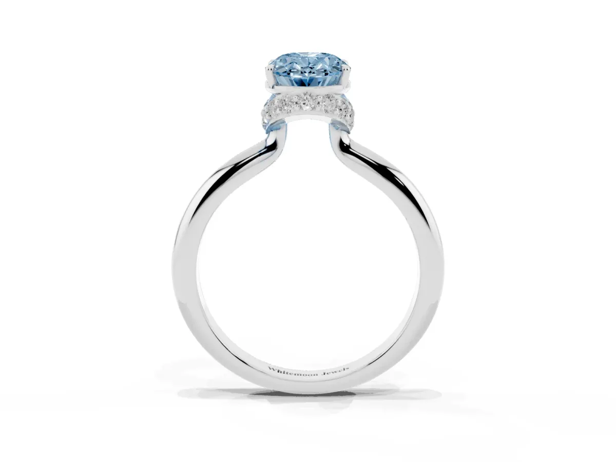 Fancy Blue Oval Cut Brilliant Solitaire Engagement Ring with Six-Prong Setting and Classic Band White gold