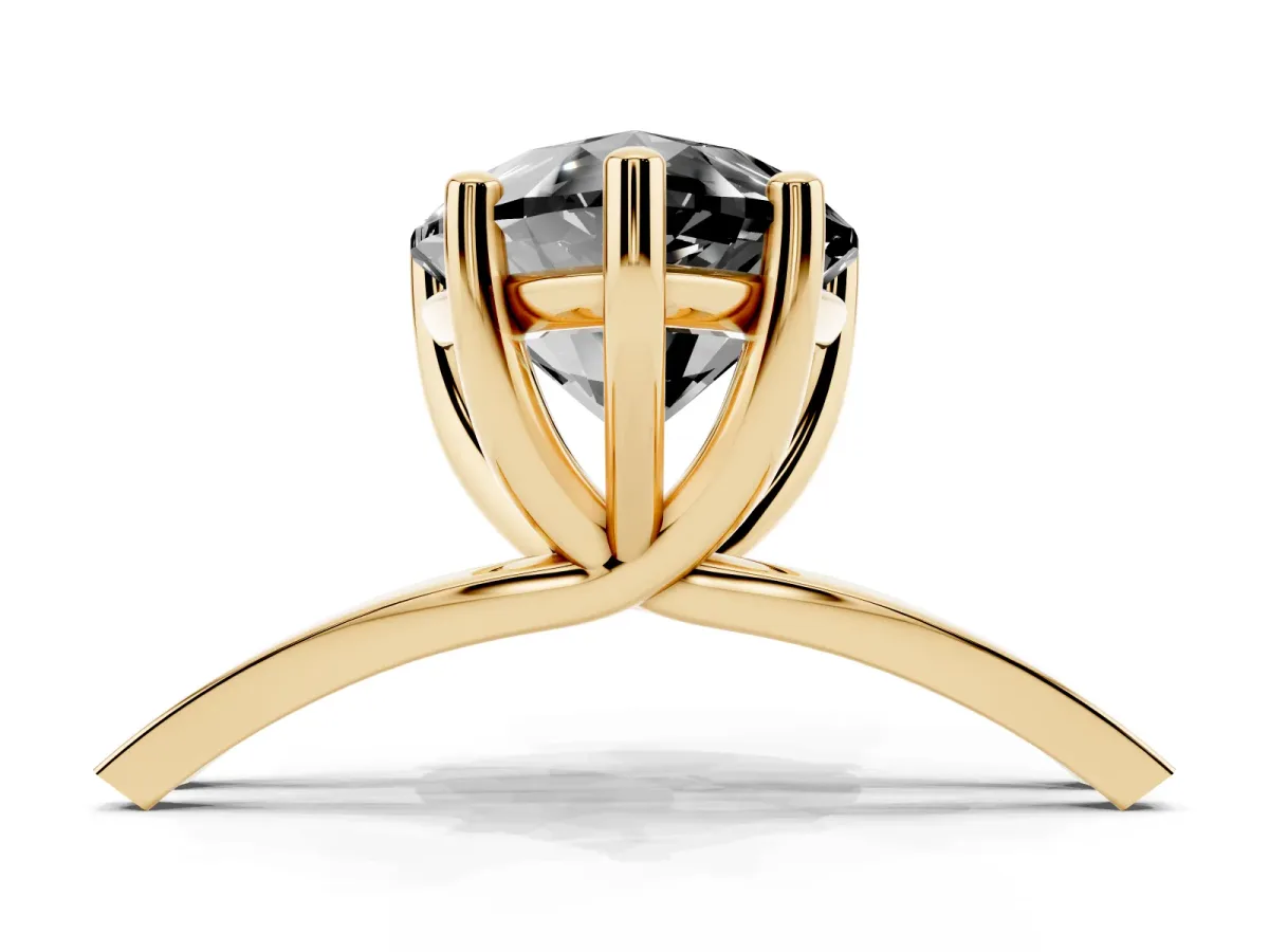 Fancy Black Pear Cut Cut Diamond Solitaire Engagement Ring with Tapered Plain Band and Four-Prong Setting Yellow gold