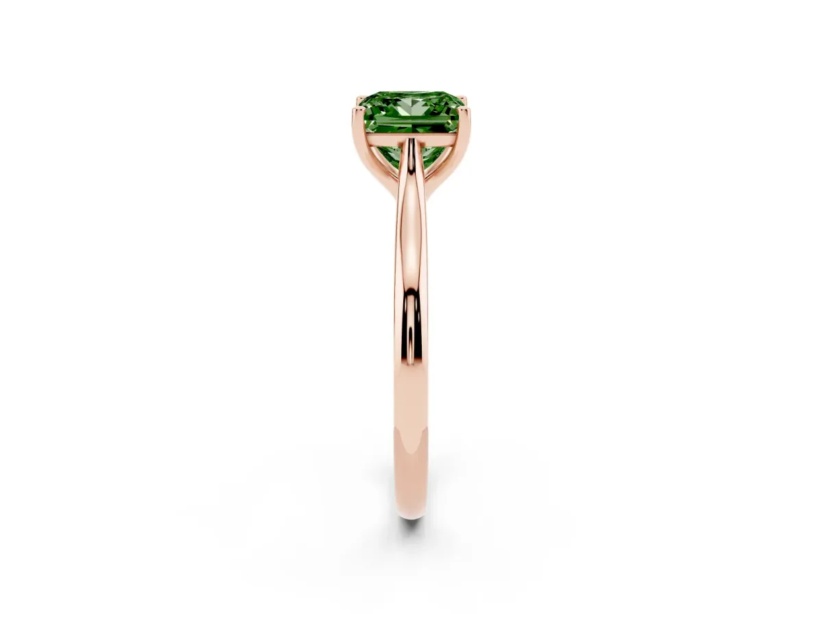 Fancy Green Princess Cut Cut Solitaire Ring with Cathedral Band and Four-Prong Setting Rose gold