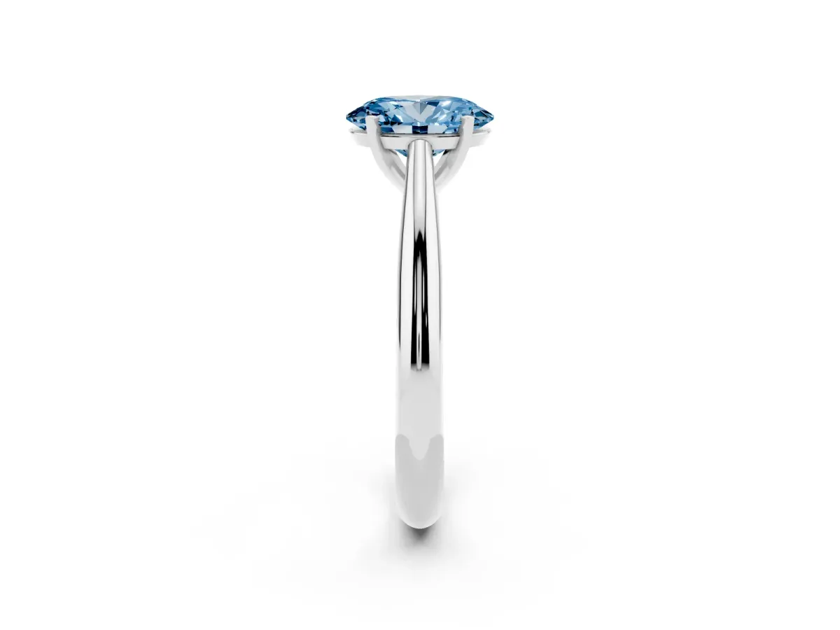 Fancy Blue Oval Cut Diamond Solitaire Engagement Ring with Cathedral Setting and Four-Prong Mount Silver