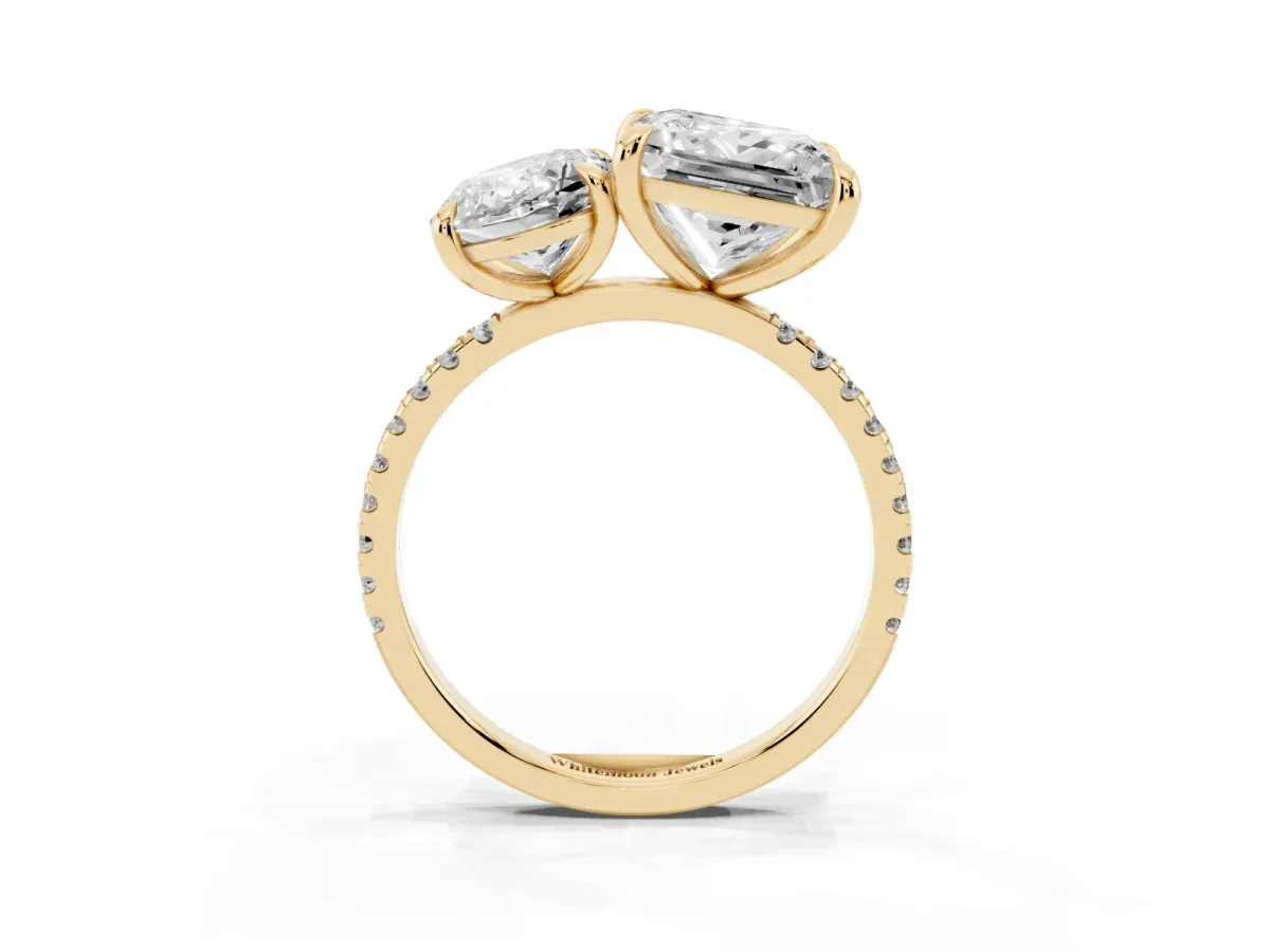 Oval and Princess Toi Moi Ring with Prong Setting and Micro Pave Band Yellow gold