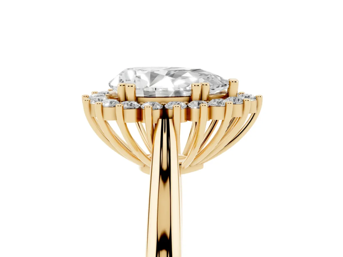 Pear Cut Cut Diamond Halo Ring with Solitaire Band and Prong Setting Yellow gold