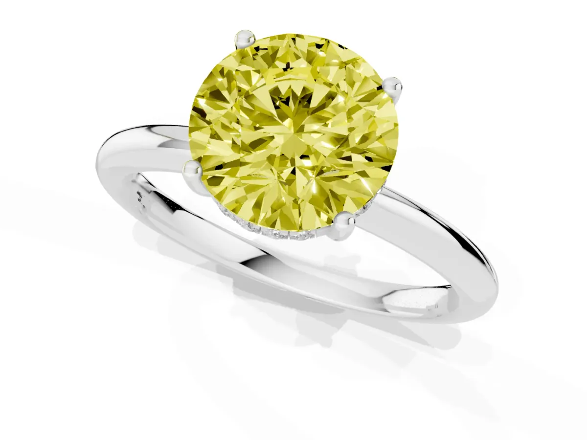 Fancy Yellow Round Cut Cut Solitaire Engagement Ring with Four-Prong Setting and Classic Band Silver