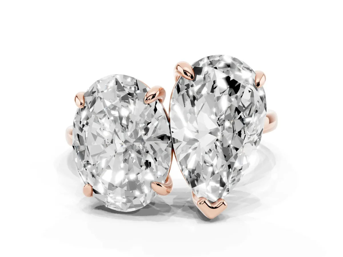 Oval and Pear Toi Moi Ring with Prong Setting and Plain Band Rose gold
