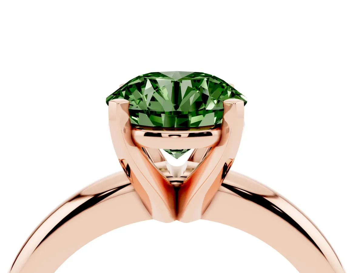 Fancy Green Round Cut Diamond Solitaire Engagement Ring with Round Band and Four-Prong Setting Rose gold