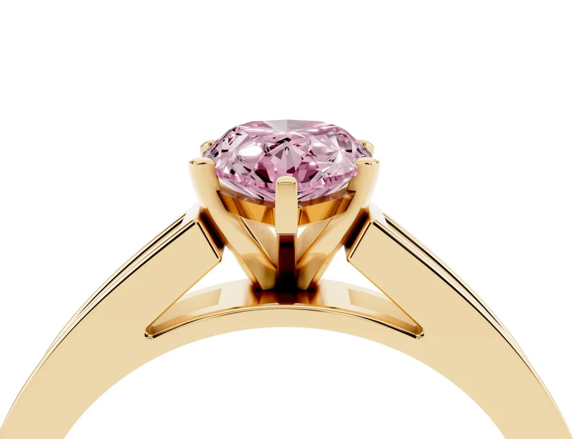 Fancy Pink Pear Cut Solitaire Diamond Ring with Channel-Set Band and Four-Prong Setting Yellow gold