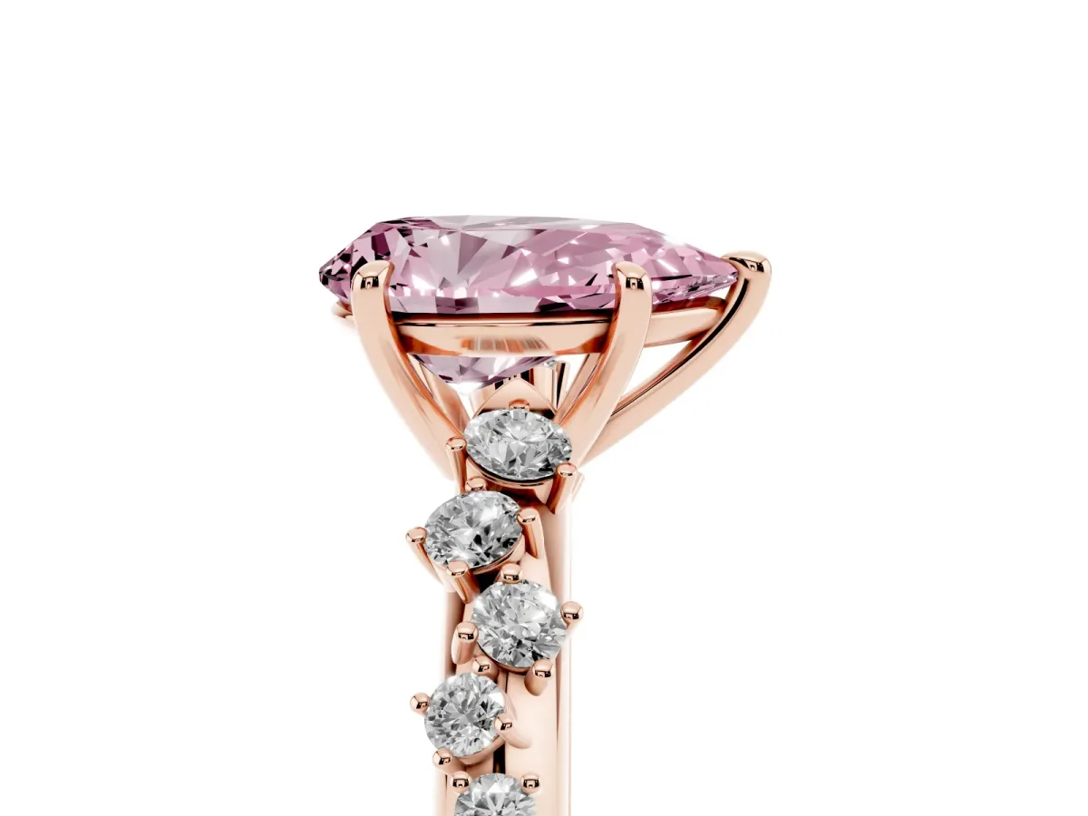 Fancy Pink Pear Cut Diamond Cluster Side Stone Solitaire Ring with Prong Setting Rose gold