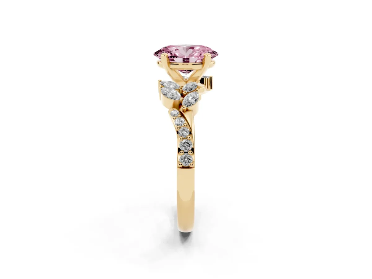 Fancy Pink Oval Cut Solitaire Marquise Twist Band with Six-Prong Setting Yellow gold