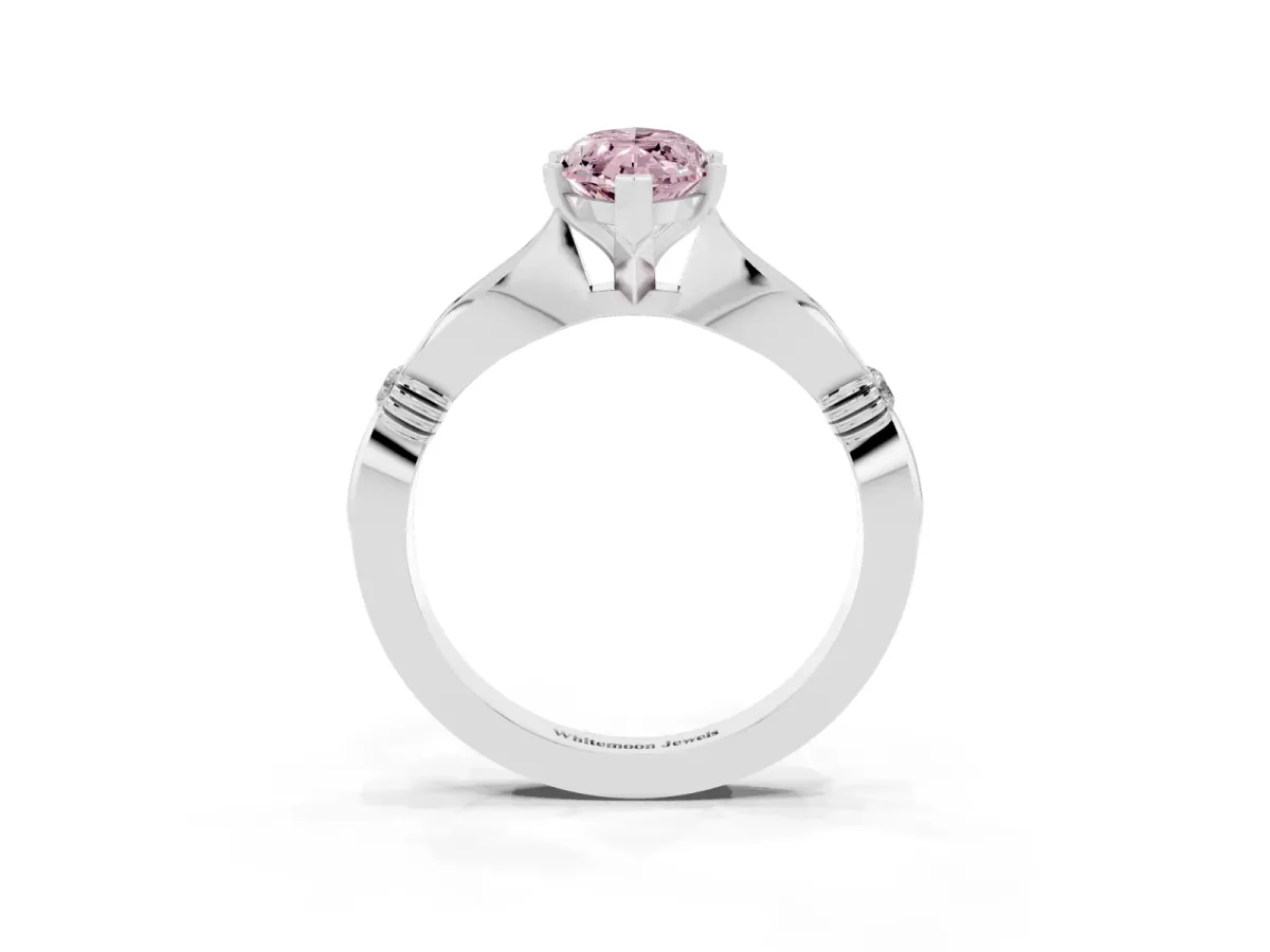 Fancy Pink Marquise Cut Solitaire Diamond Twisted Band with Four-Prong Setting Silver