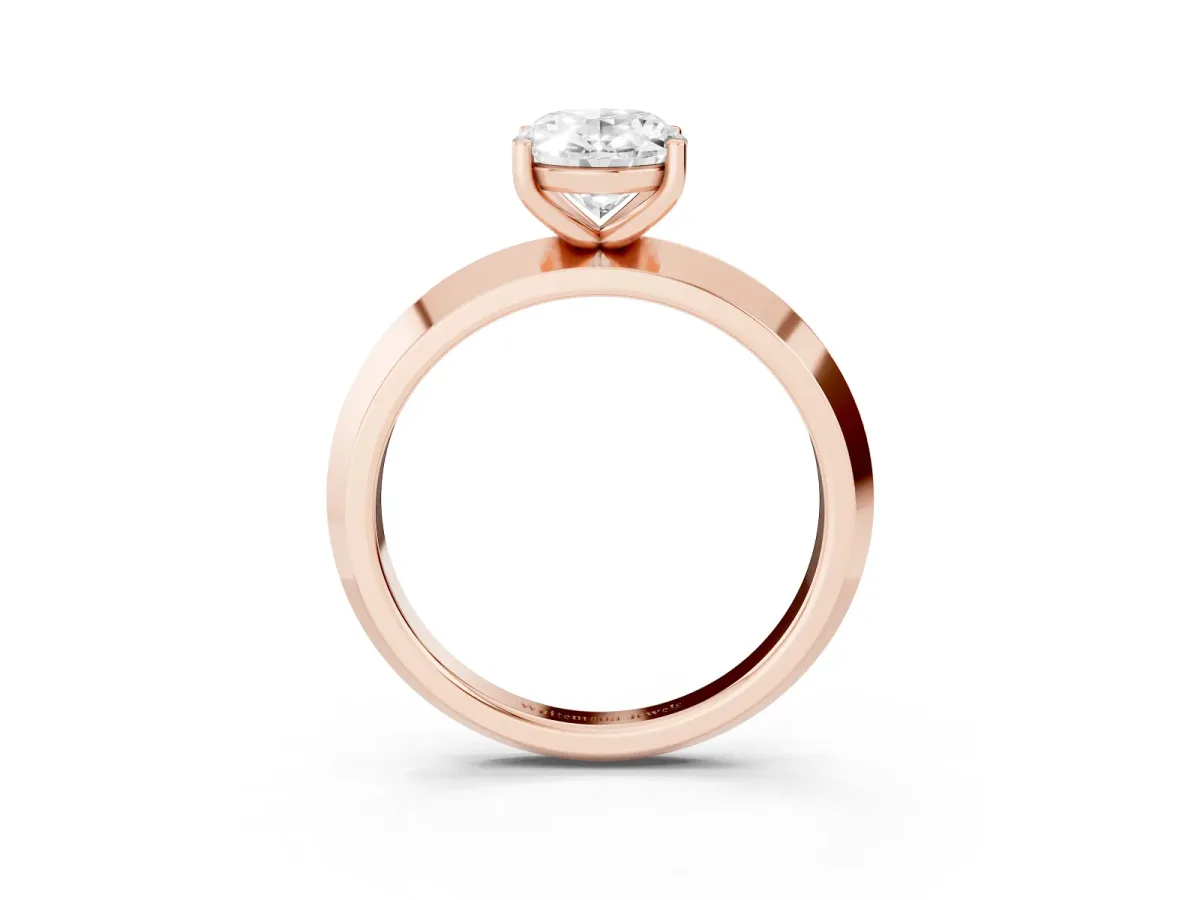 Oval Cut Cut Solitaire Engagement Ring with Flat Band and Four-Prong Setting Rose gold
