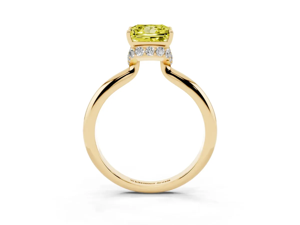 Fancy Yellow Princess Cut Brilliant Solitaire Engagement Ring with Six-Prong Setting and Classic Band Yellow gold