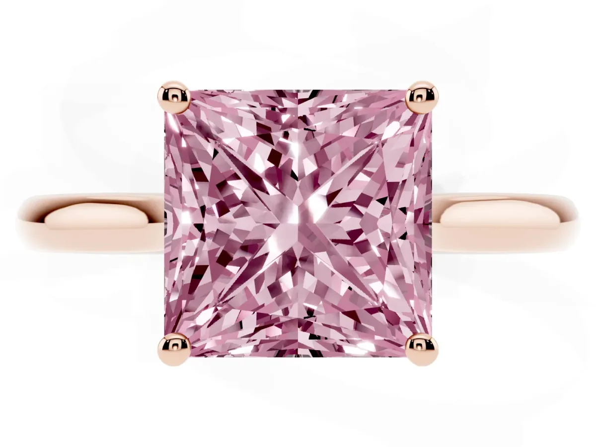 Fancy Pink Princess Cut Cut Solitaire Ring with Cathedral Band and Four-Prong Setting Rose gold
