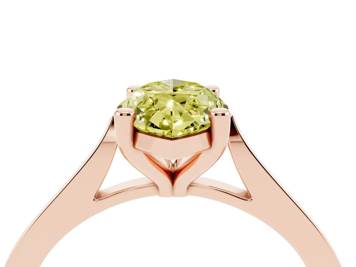 Fancy Yellow Marquise Cut Solitaire Diamond Ring with Four-Prong Setting and Tapered Band Rose gold