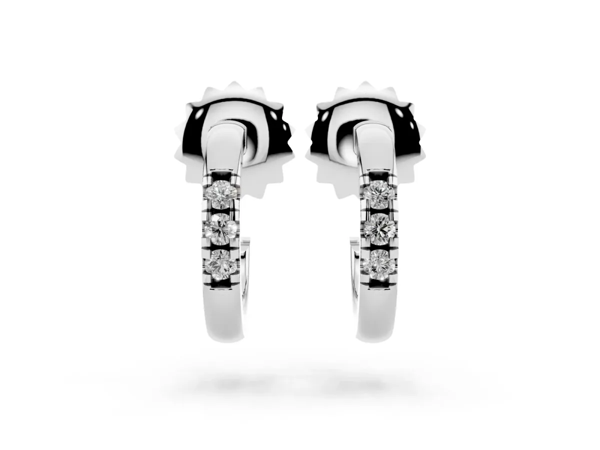 Round Diamond Petite Huggie Hoop Earrings Silver