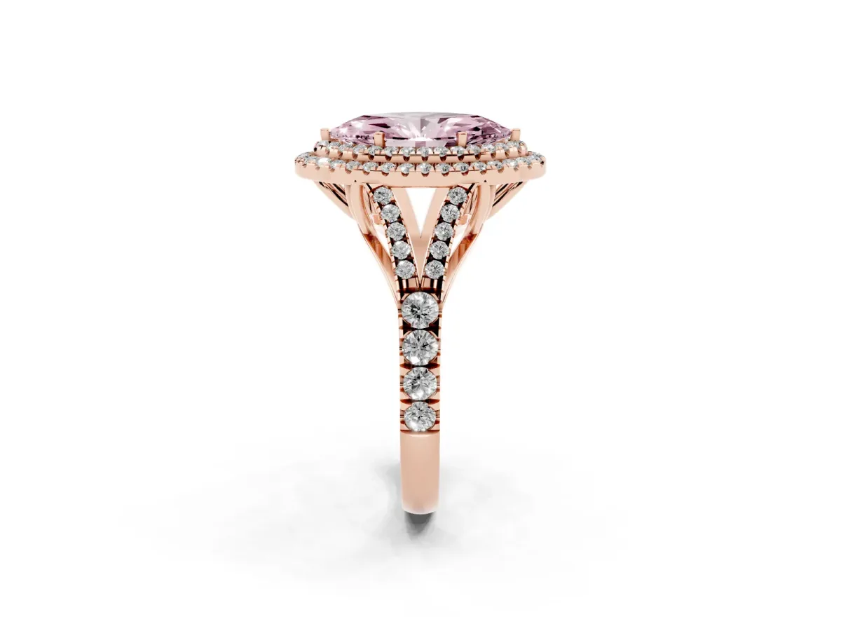 Fancy Pink Marquise Cut Diamond Pavé Split Shank Double Halo Engagement Ring Rose gold