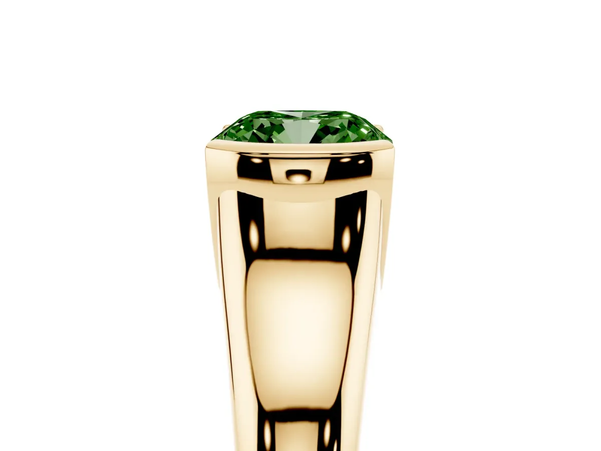 Fancy Green Cushion Cut Solitaire Tension Set Diamond Ring with Split Shank Band Yellow gold
