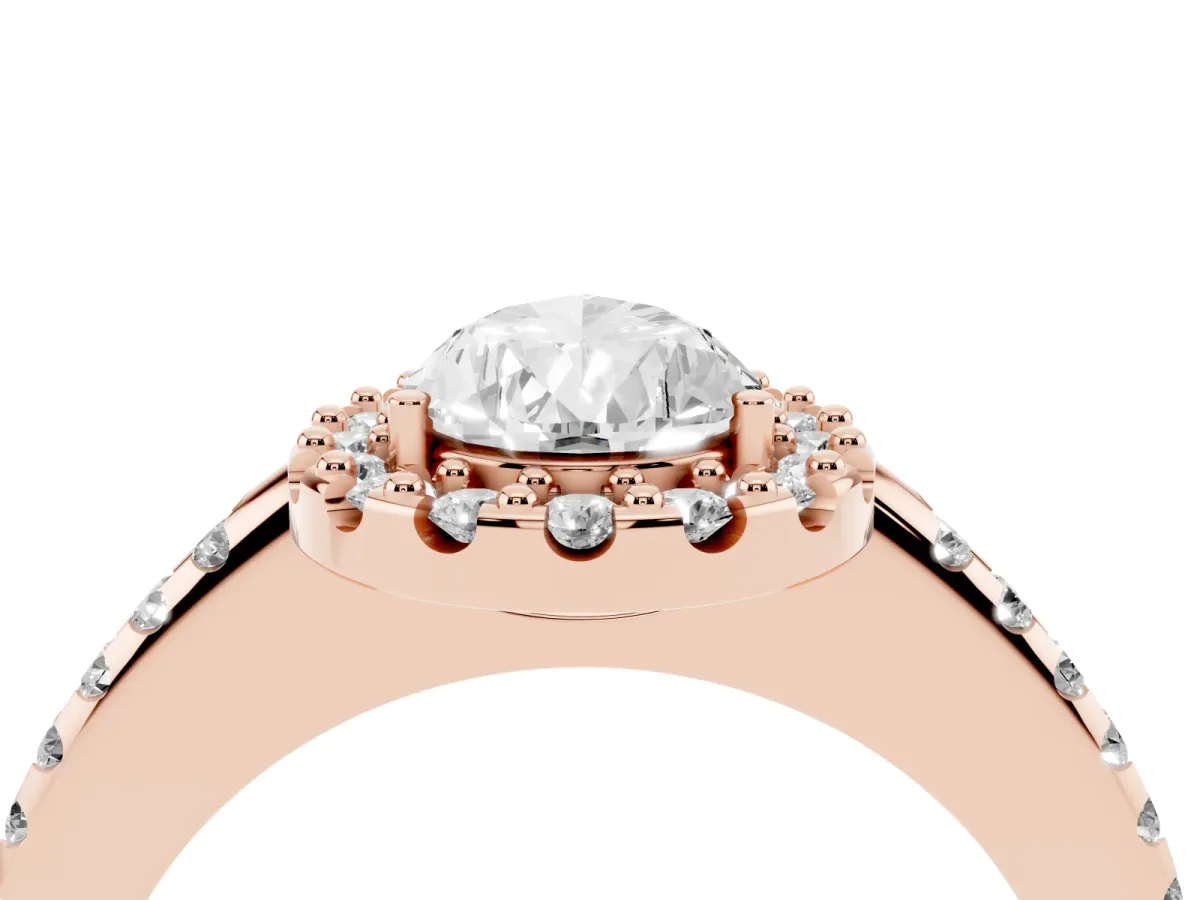 Pear Cut Diamond Pavé Halo Ring with Four-Prong Setting Rose gold