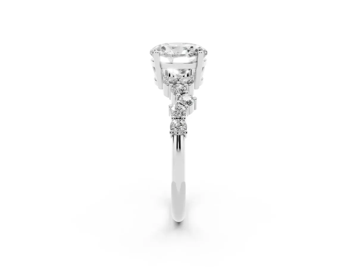 Round Cut Diamond Scattered Round Accent Ring with Prong Setting White gold