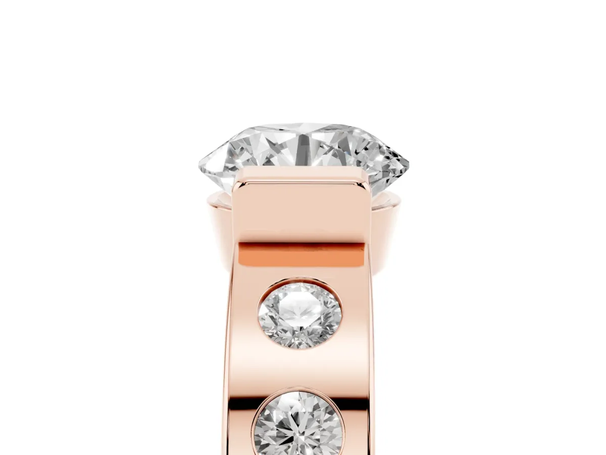 Round Cut Brilliant Channel-Set Diamond Ring with Bezel Prong Setting Rose gold