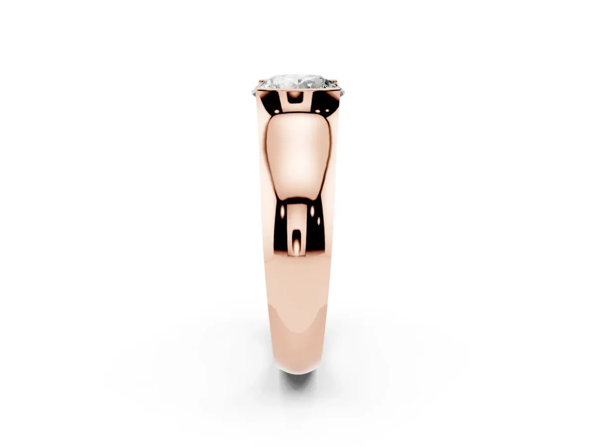Round Cut Solitaire Bezel Set Diamond Ring with Wide Band Rose gold