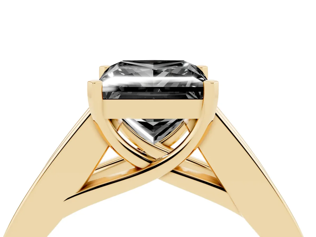 Fancy Black Princess Cut Cut Channel Set Solitaire Ring with Four-Prong Setting Yellow gold