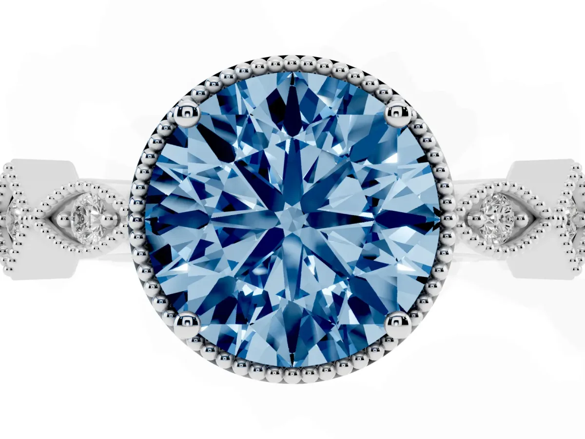 Fancy Blue Round Cut Milgrain Marquise Diamond Twist Band Ring Silver