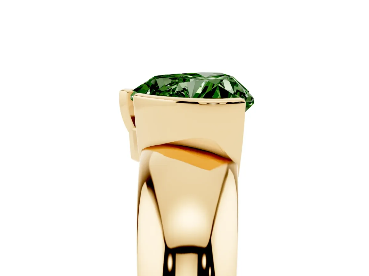 Fancy Green Heart Cut Solitaire Tension Set Diamond Ring with Wide Band Yellow gold