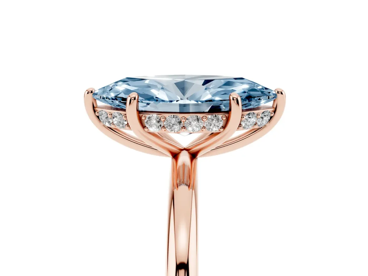 Fancy Blue Marquise Cut Solitaire Diamond Ring with a Classic Band and Four-Prong Setting Rose gold