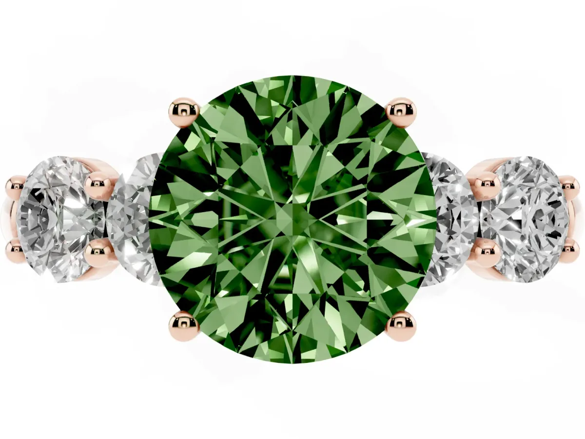 Fancy Green Round Cut Cut Five-Stone Prong Set Diamond Ring with Classic Band Rose gold