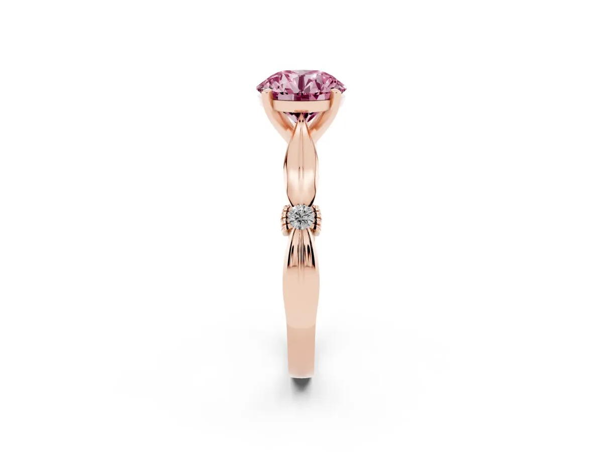 Fancy Pink Round Cut Solitaire Diamond Twisted Band with Four-Prong Setting Rose gold