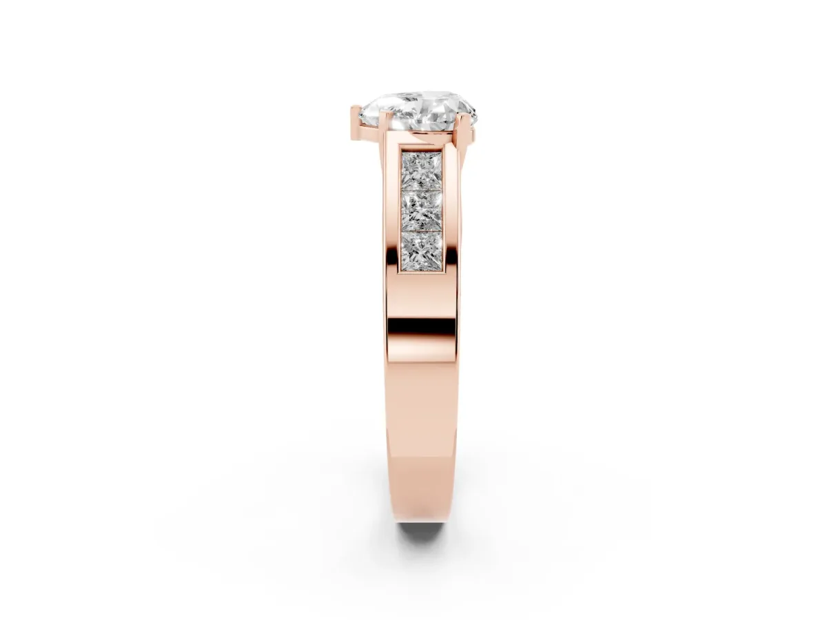 Heart Cut Cut Channel Set Solitaire Ring with Four-Prong Setting Rose gold