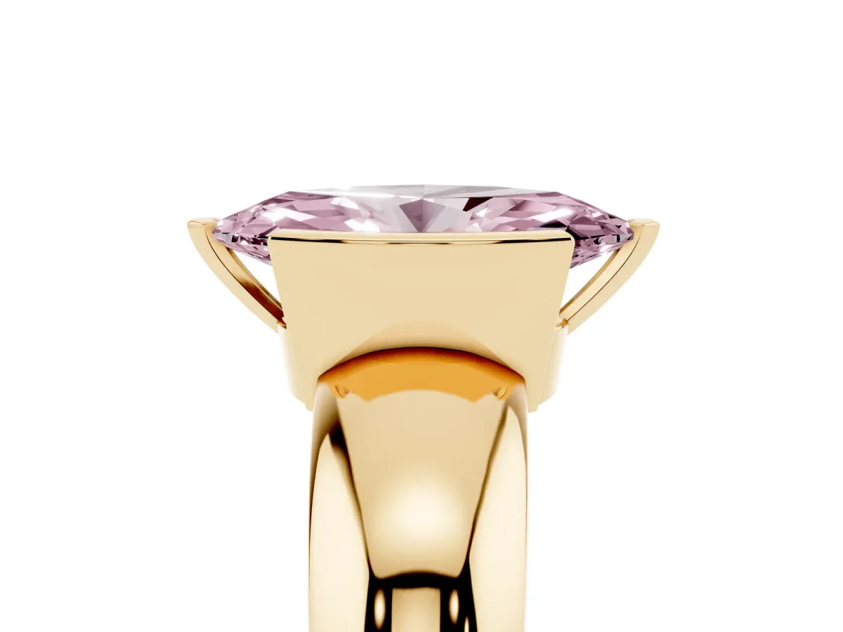 Fancy Pink Marquise Cut Solitaire Tension Set Diamond Ring with Wide Band Yellow gold