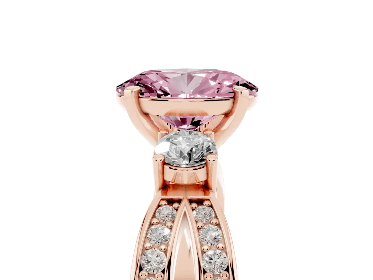 Fancy Pink Three-Stone Oval Cut Cut Diamond Twist Band with Prong Setting Rose gold