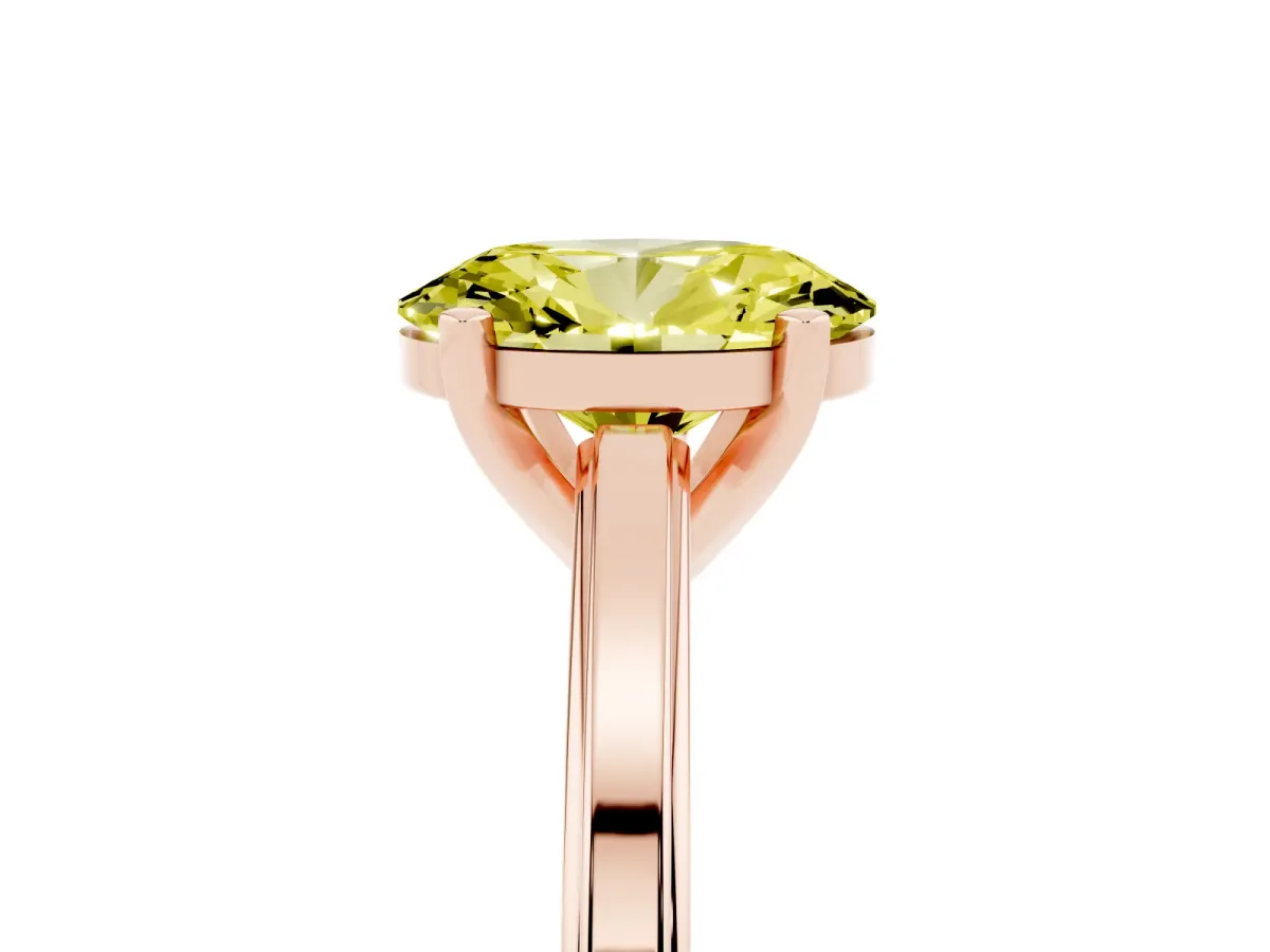 Fancy Yellow Oval Cut Solitaire Diamond Ring with Four-Prong Setting and Classic Band Rose gold