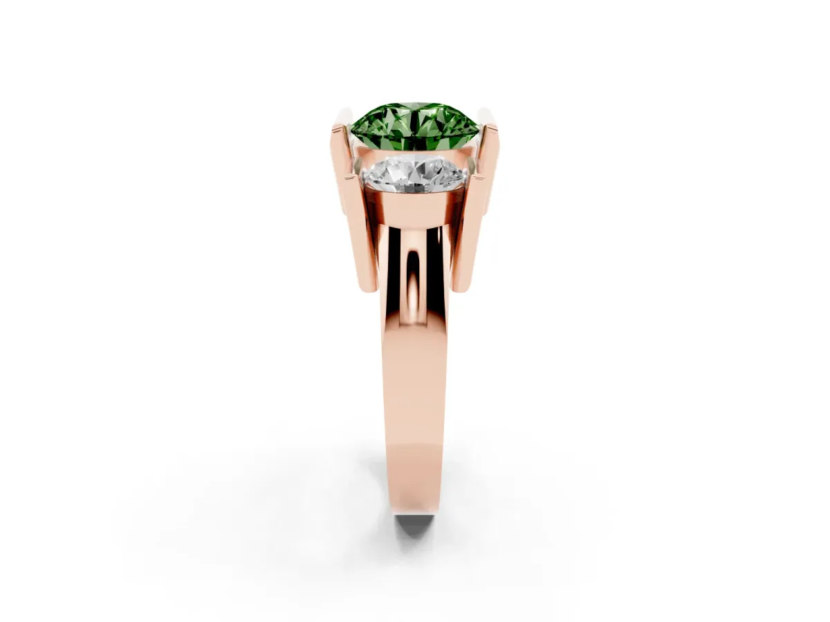 Fancy Green Three Stone Round Cut Cut Channel Set Diamond Ring Rose gold