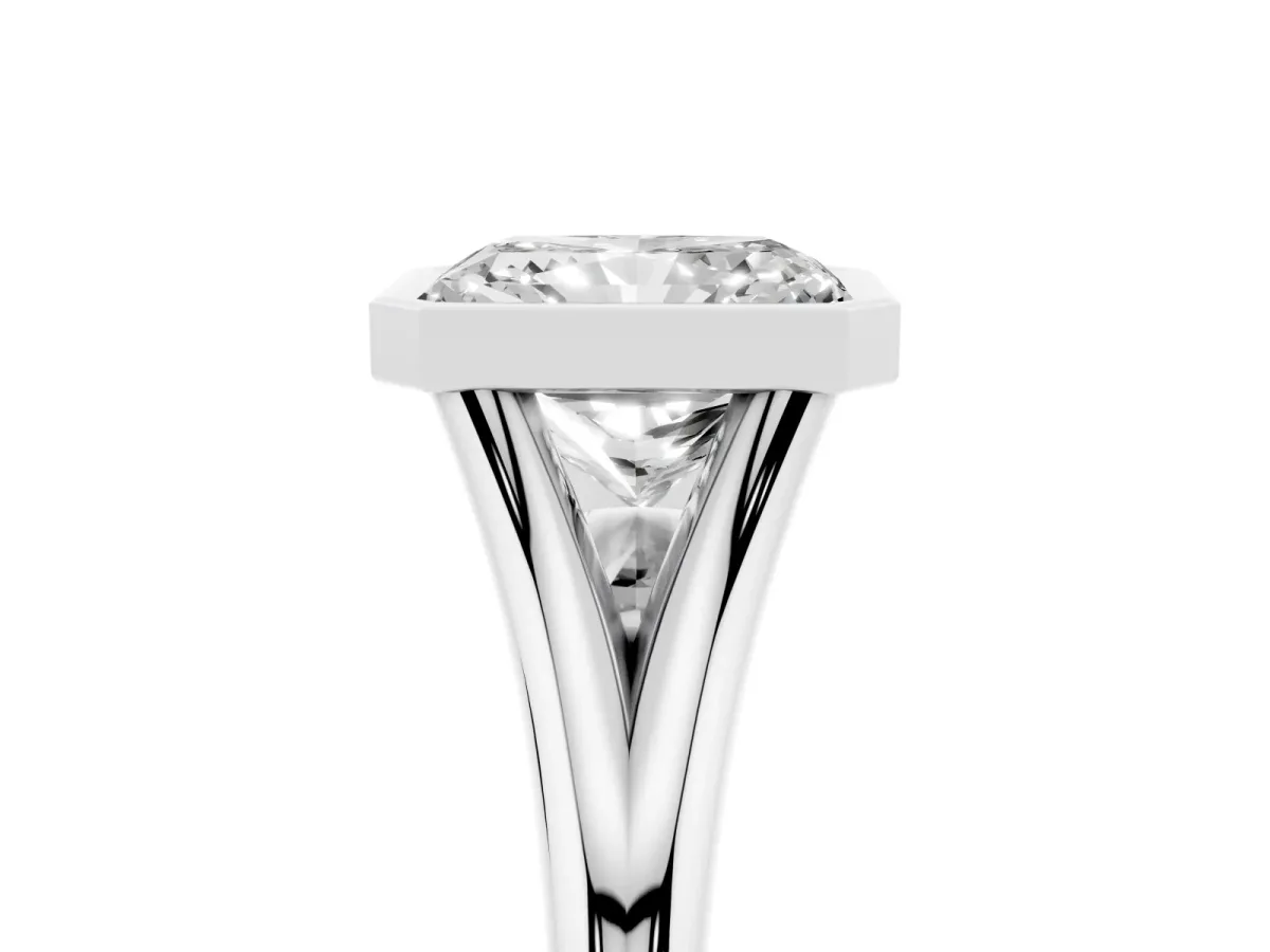 Bezel Set Radiant Cut Cut Solitaire Ring with Tapered Band Silver
