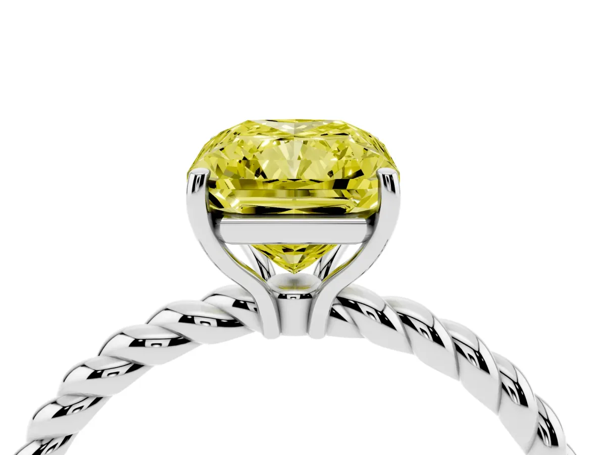 Fancy Yellow Radiant Cut Solitaire Twist Band Ring with Four-Prong Setting Silver