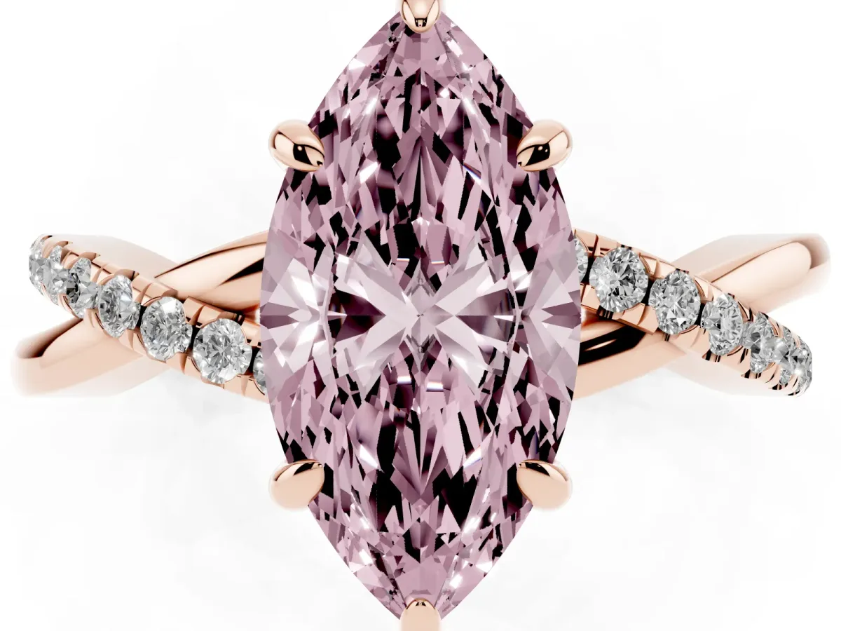 Fancy Pink Marquise Cut Cut Diamond Twist Band Solitaire with Prong Setting Rose gold