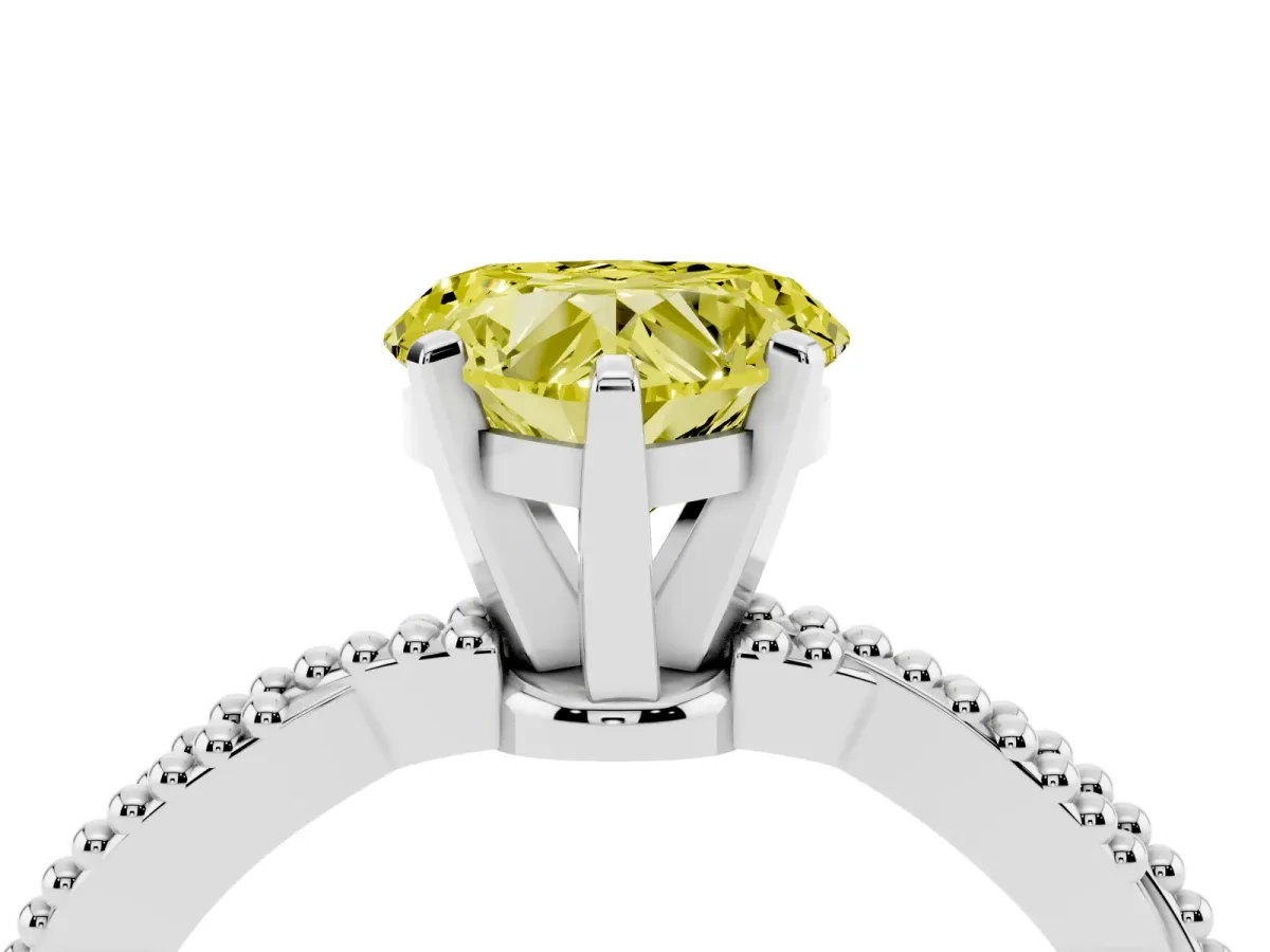 Fancy Yellow Heart Cut Solitaire Twisted Band with Bead Prong Setting Silver