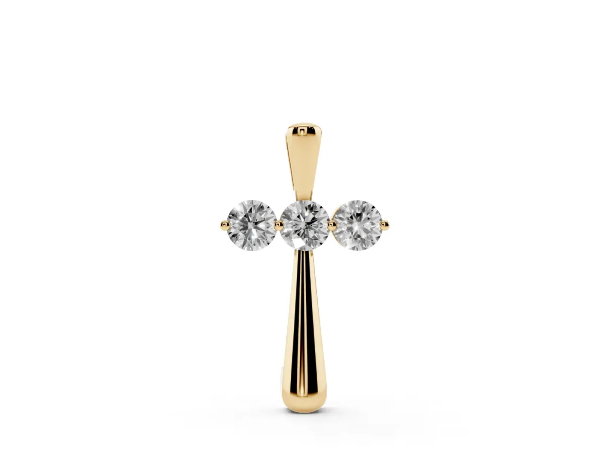 Round Brilliant Three-Stone Prong Set Pendant Yellow gold