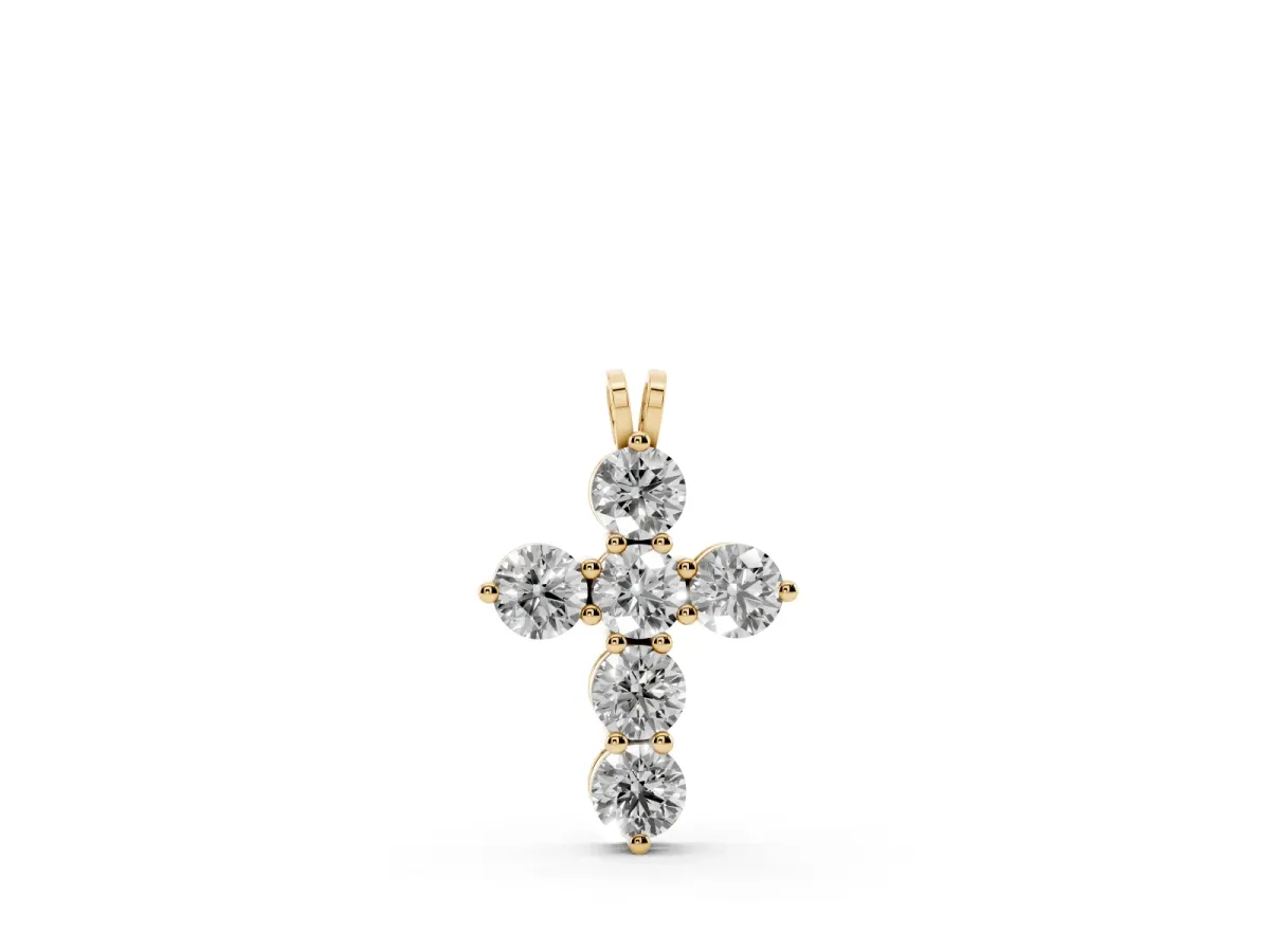 Round Diamond Prong Set Cross Pendant Yellow gold