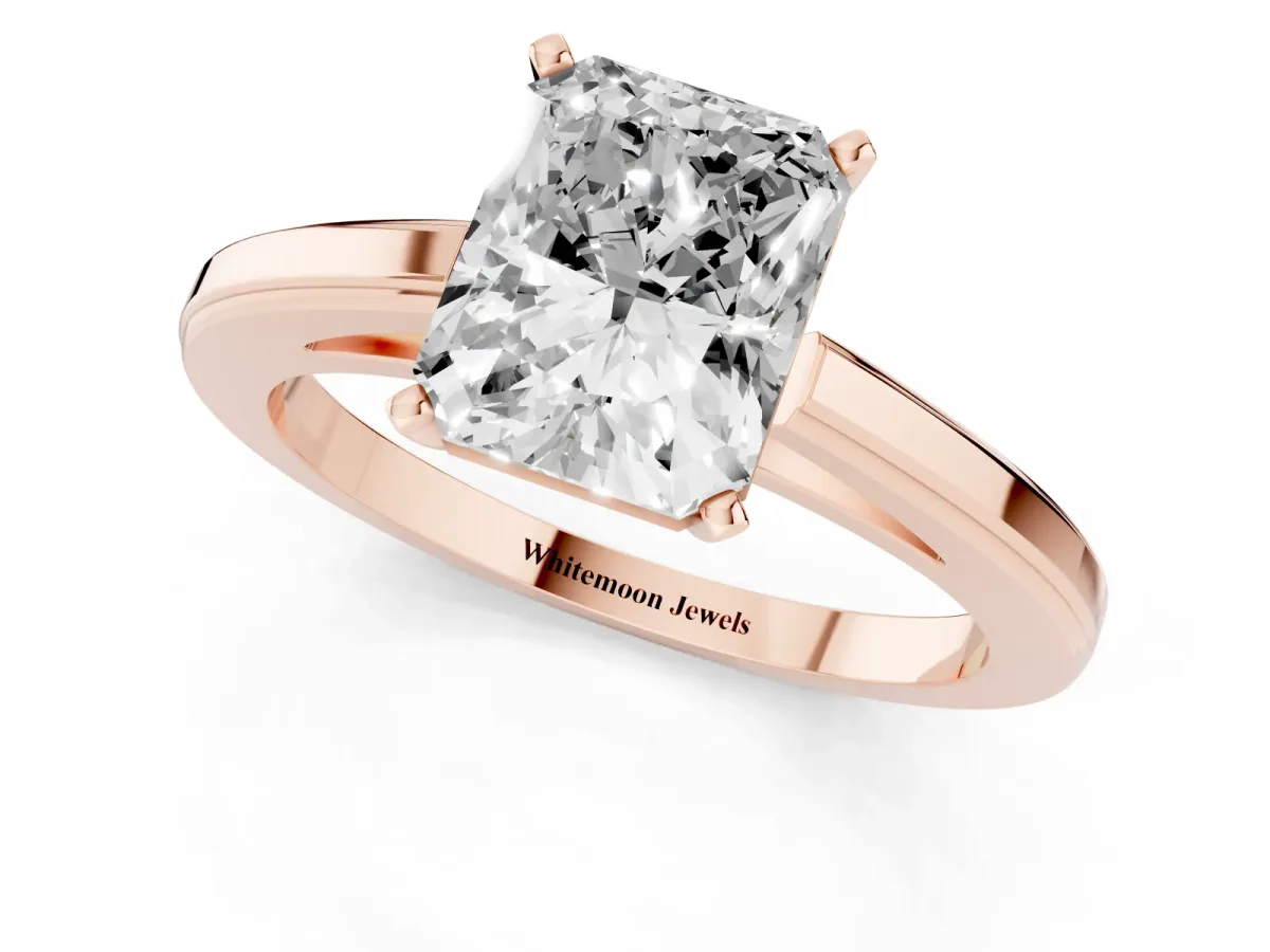 Radiant Cut Solitaire Diamond Ring with Four-Prong Setting and Classic Band Rose gold