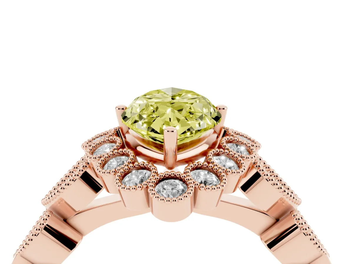 Fancy Yellow Marquise Cut Brilliant Milgrain Pave Heart Band Solitaire Ring Rose gold