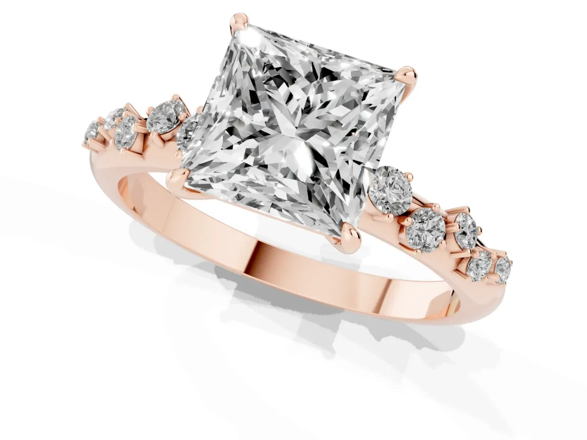 Princess Cut Diamond Cluster Prong-Set Solitaire Ring Rose gold