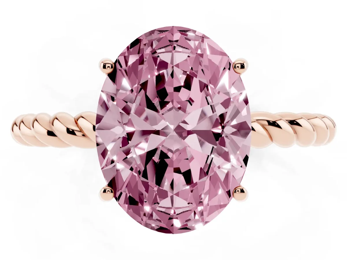 Fancy Pink Oval Cut Solitaire Twist Band Ring with Four-Prong Setting Rose gold