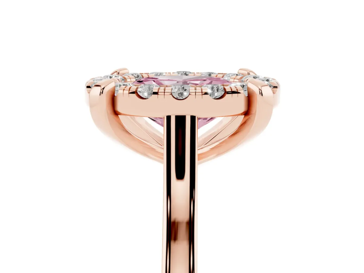 Fancy Pink Oval Cut Diamond Cluster Halo Solitaire with Four-Prong Setting Rose gold