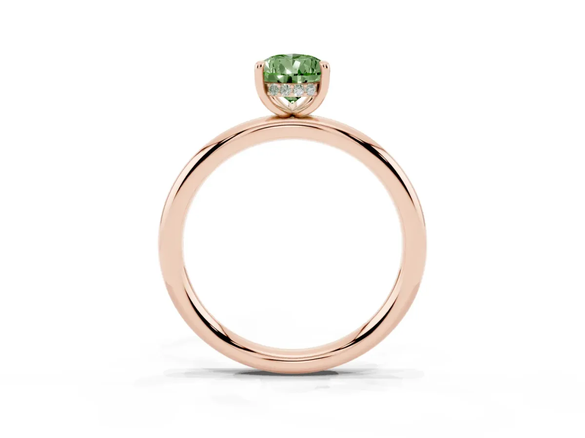Fancy Green Pear Cut Diamond Solitaire Ring with Thin Band and Four-Prong Setting Rose gold