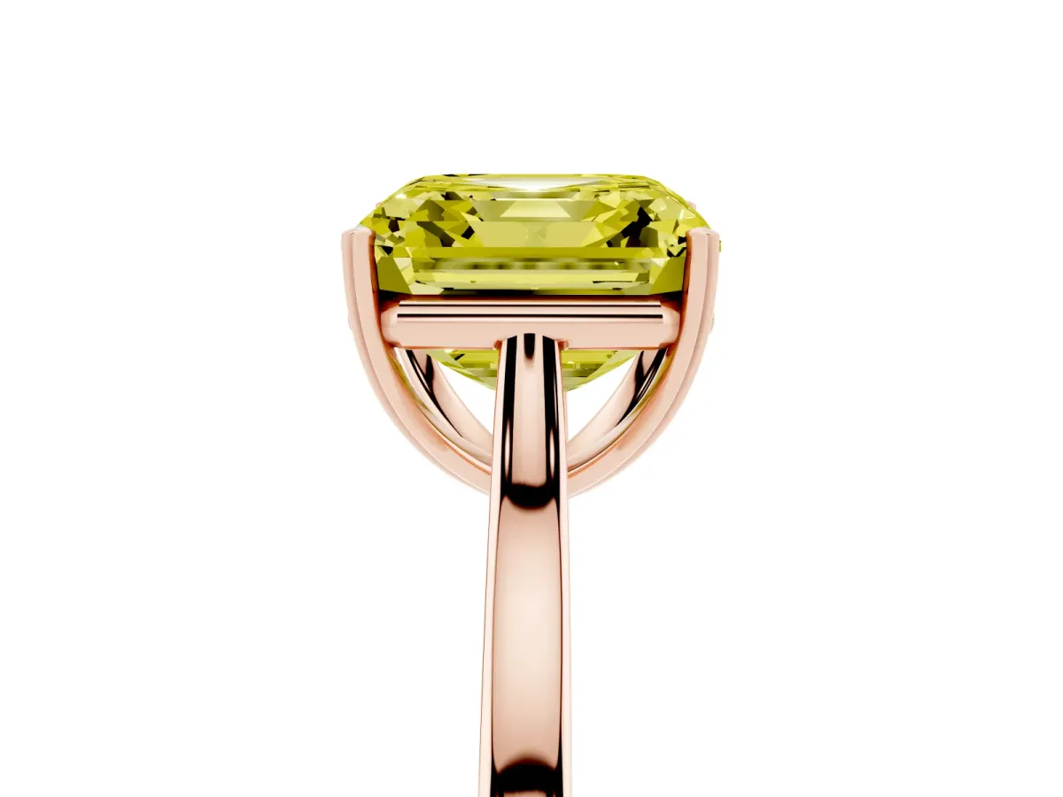 Fancy Yellow Asscher Cut Solitaire Heart Prong Engagement Ring with Tapered Band Rose gold