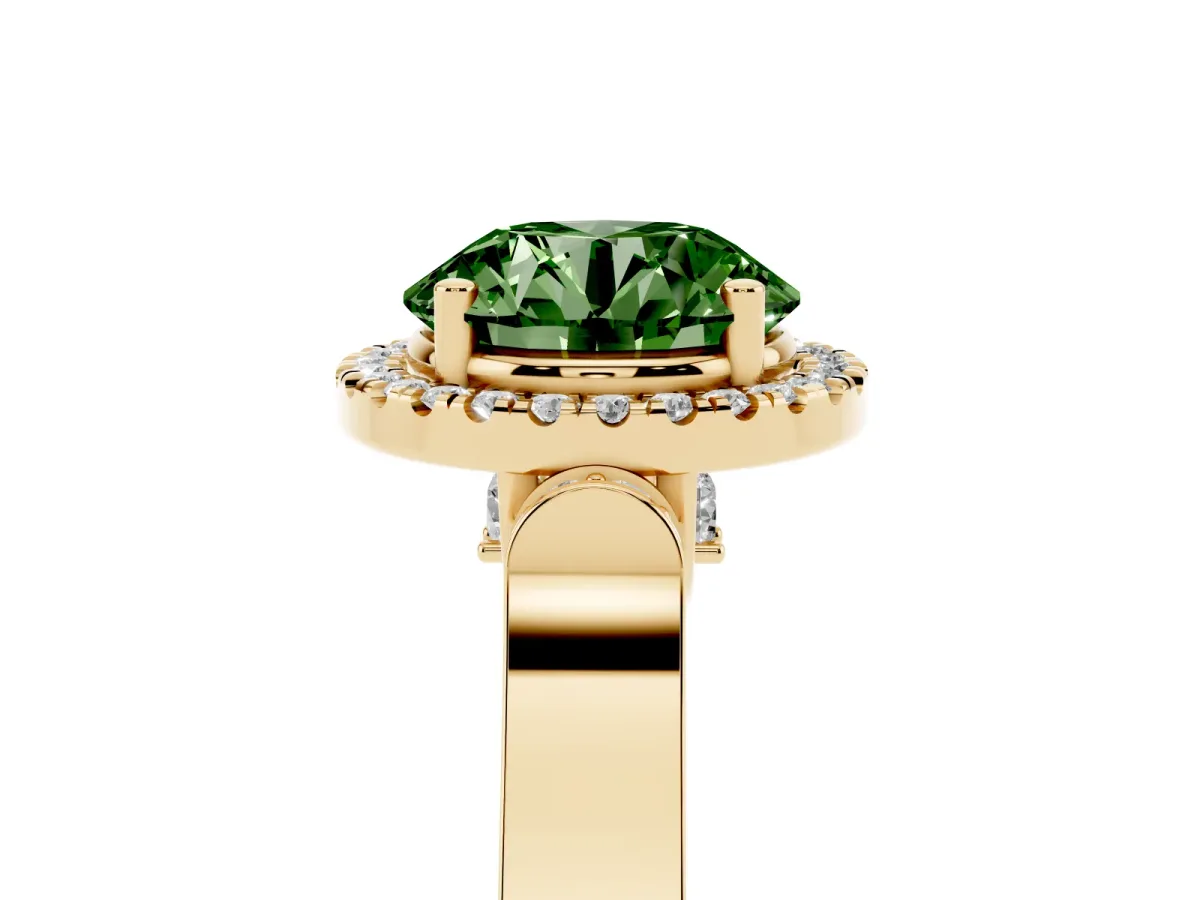 Fancy Green Round Cut Halo Pave Split Shank Prong Setting Ring Yellow gold